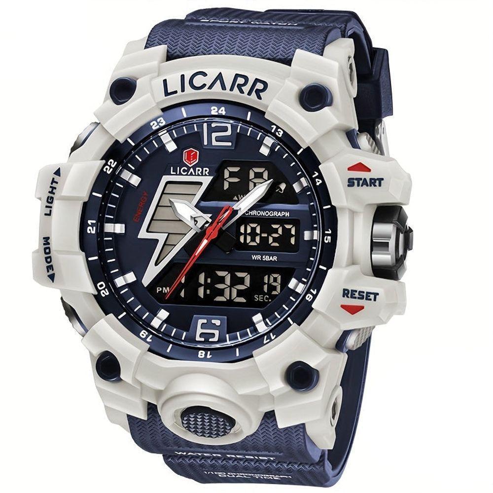 Relógio Esportivo Masculino Com Cronógrafo Analógico Digital Duplo Display 50m À Prova Da Água Azul Escuro - 1
