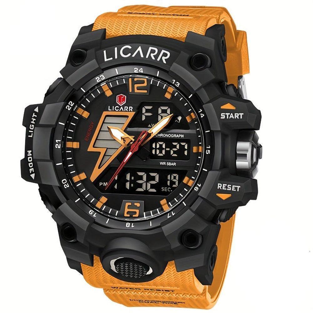 Relógio Esportivo Masculino Com Cronógrafo Analógico Digital Duplo Display 50m À Prova Da Água Laranja - 1