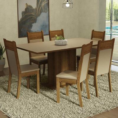 Conjunto Sala de Jantar Augusta 6 Lugares Mesa em MDP com Cadeiras Estofadas Bege 160x90cm