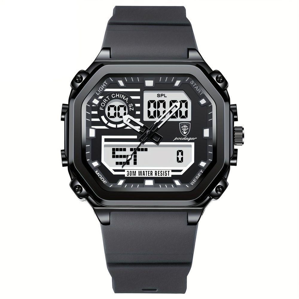 Relógio Esportivo Masculino Pulseira Em Silicone Display Híbrido Digital Analógico Cinza - 1