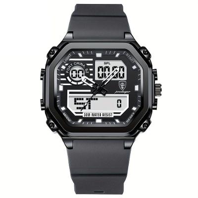 Relógio Esportivo Masculino Pulseira Em Silicone Display Híbrido Digital Analógico Cinza