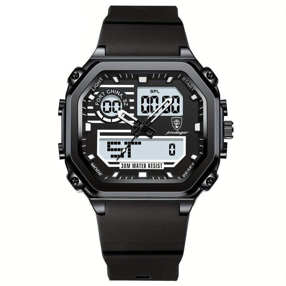 Relógio Esportivo Masculino Pulseira Em Silicone Display Híbrido Digital Analógico Preto - 1
