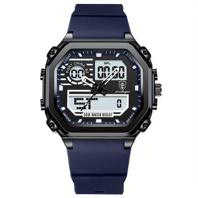 Relógio Esportivo Masculino Pulseira Em Silicone Display Híbrido Digital Analógico Azul