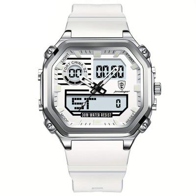 Relógio Esportivo Masculino Pulseira Em Silicone Display Híbrido Digital Analógico Branco Prata