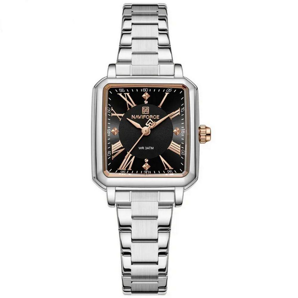 Relógio Feminino Design Sofisticado Quartzo Em Aço Inoxidável À Prova Da Água Casual Preto Prata - 1