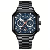 Relógio De Quartzo Com Cronógrafo Mostrador Luminoso Pulseira Em Aço Inoxidável 5atm Azul Escuro - 1