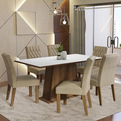 Conjunto de Jantar Britney 6 Lugares Tampo em MDP com Cadeiras Estofadas Rustic Branco Imperial