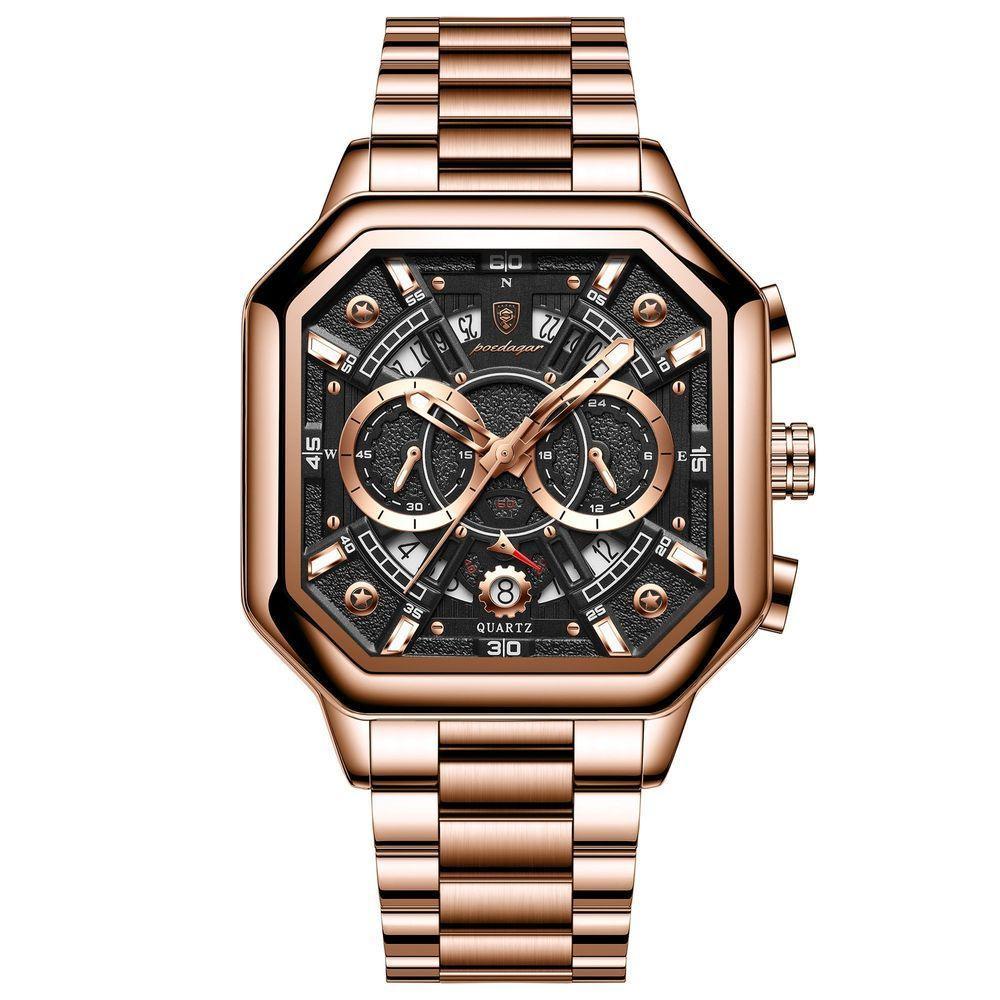 Relógio De Quartzo Com Cronógrafo Mostrador Luminoso Pulseira Em Aço Inoxidável 5atm Rose Gold - 1