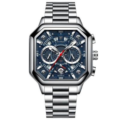 Relógio De Quartzo Com Cronógrafo Mostrador Luminoso Pulseira Em Aço Inoxidável 5atm Azul