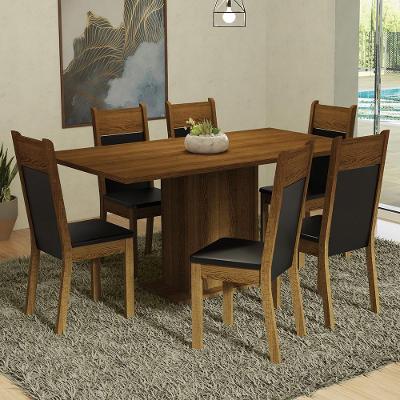 Conjunto Sala de Jantar Augusta 6 Lugares Tampo em MDP Rustic e Preto com Cadeiras Estofadas