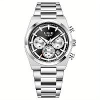 Relógio Esportivo Masculino Quartzo Multifuncional Sofisticado Em Aço Inoxidavél 3atm Preto Prateado - 1