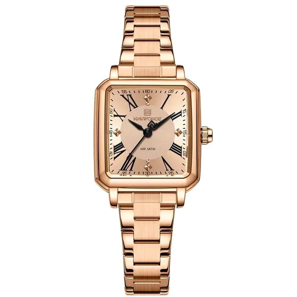 Relógio Feminino Design Sofisticado Quartzo Em Aço Inoxidável À Prova Da Água Casual Rose - 1