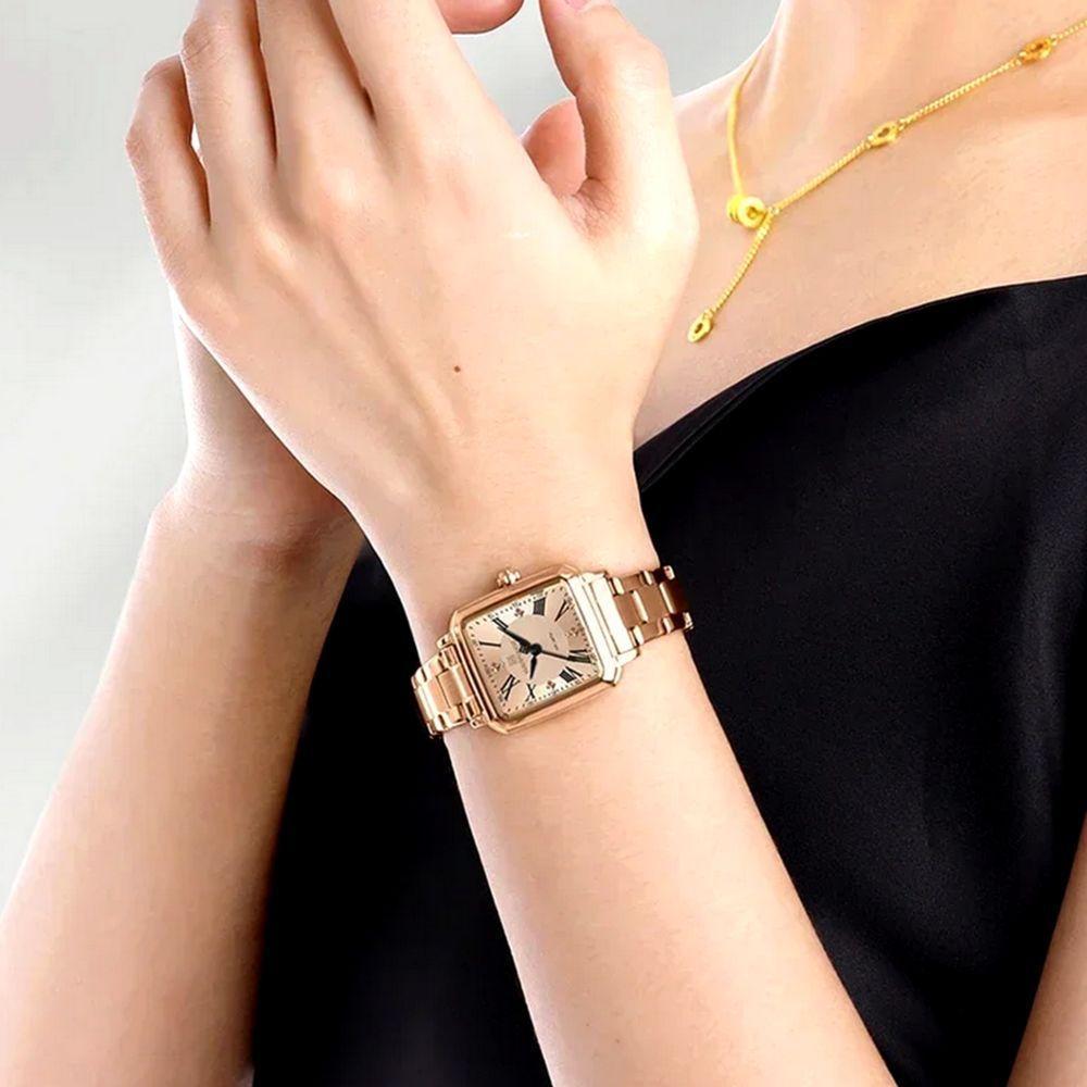 Relógio Feminino Design Sofisticado Quartzo Em Aço Inoxidável À Prova Da Água Casual Rose - 3