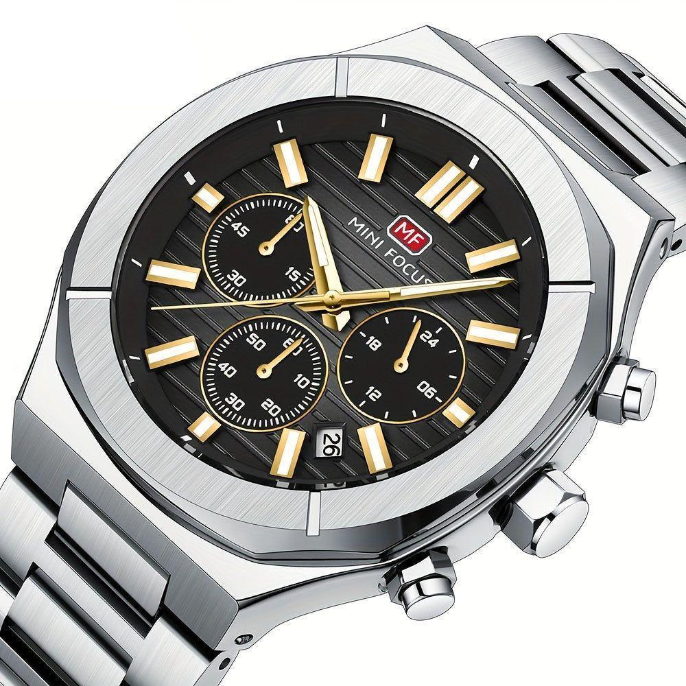 Relógio De Quartzo Multifuncional Para Homens Com Pulseira Em Aço Inoxidável Aço Preto - 3