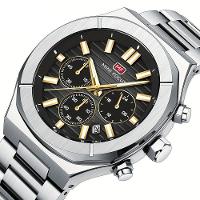 Relógio De Quartzo Multifuncional Para Homens Com Pulseira Em Aço Inoxidável Aço Preto - 3