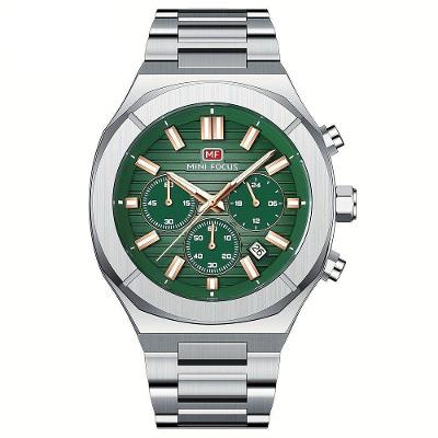Relógio De Quartzo Multifuncional Para Homens Com Pulseira Em Aço Inoxidável Prata Verde