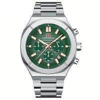Relógio De Quartzo Multifuncional Para Homens Com Pulseira Em Aço Inoxidável Prata Verde - 1