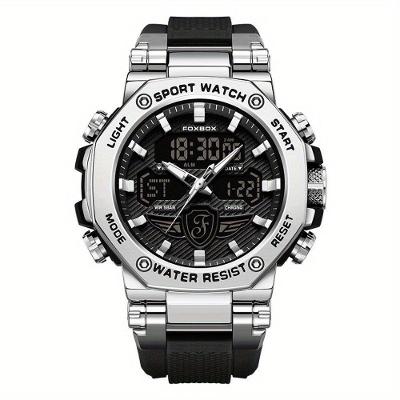 Relógio Masculino Display Luminoso Multifuncional Esportivo Pulseira De Silicone Preto Prata