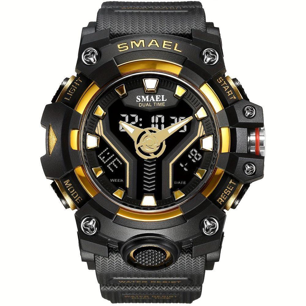 Relógio Esportivo Masculino Digital Dual Display Mostrador Luminoso À Prova Da Água Dourado - 1