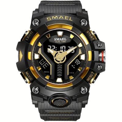 Relógio Esportivo Masculino Digital Dual Display Mostrador Luminoso À Prova Da Água Dourado