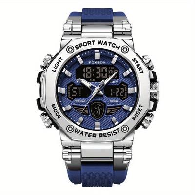 Relógio Masculino Display Luminoso Multifuncional Esportivo Pulseira De Silicone Azul Prata