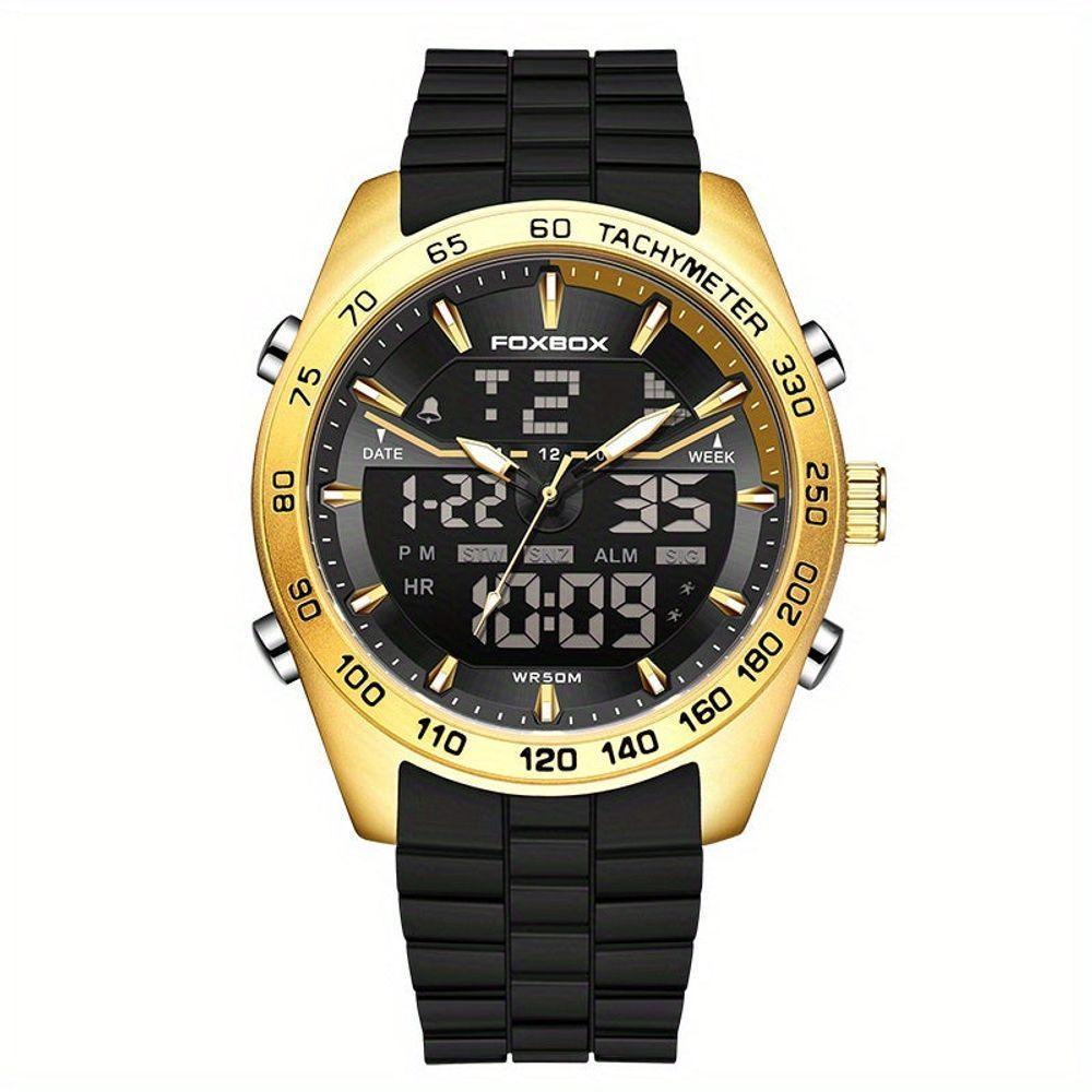 Relógio Masculino Digital Com Duplo Display Luminoso Design Esportivo Impermeavel Dourado - 1