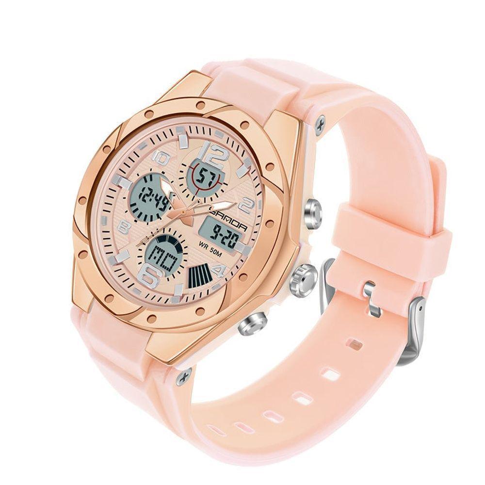 Relógio Mostrador Duplo De Quartzo, Alarme, Cronógrafo E Cronógrafo Rosa - 1