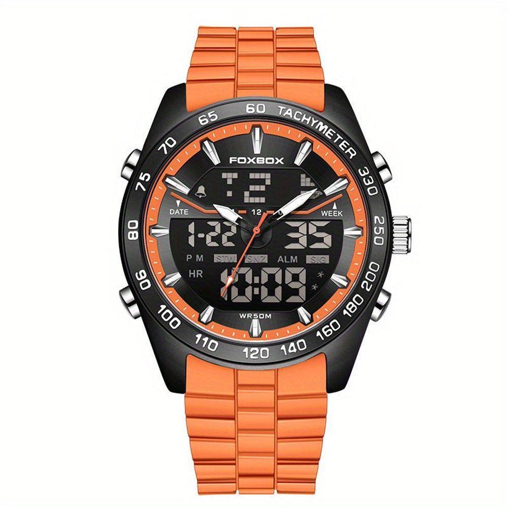 Relógio Masculino Digital Com Duplo Display Luminoso Design Esportivo Impermeavel Laranja - 1