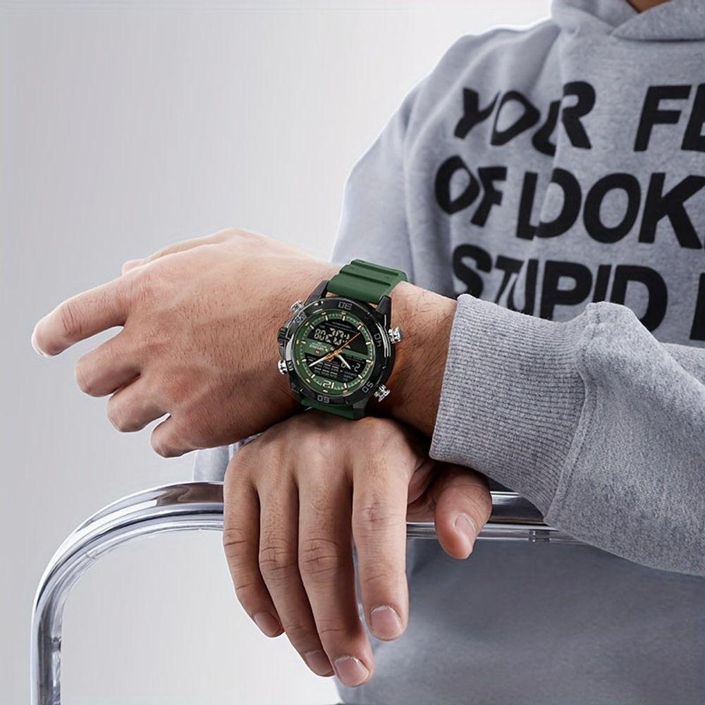 Relógio Esportivo Masculino Com Dupla Exibição De Quartzo Para Homens Verde Preto - 2