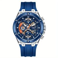 Relógio Esportivo Masculino Com Cronógrafo Movimento Quartzo Resistente Até 3atm Azul Prateado - 1