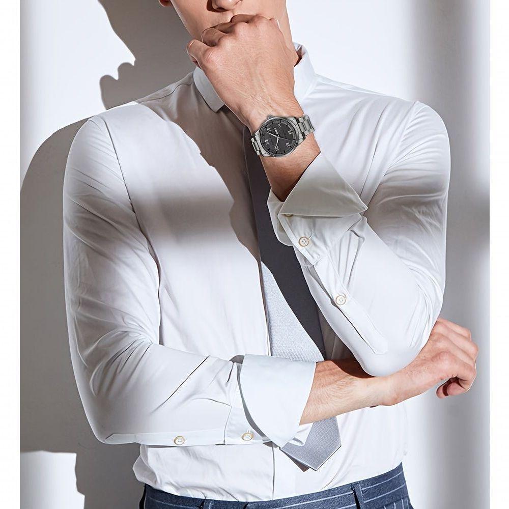 Relógio Masculino Pulseira Em Aço Inoxidável Movimento Quartzo Analógico Cinza - 2