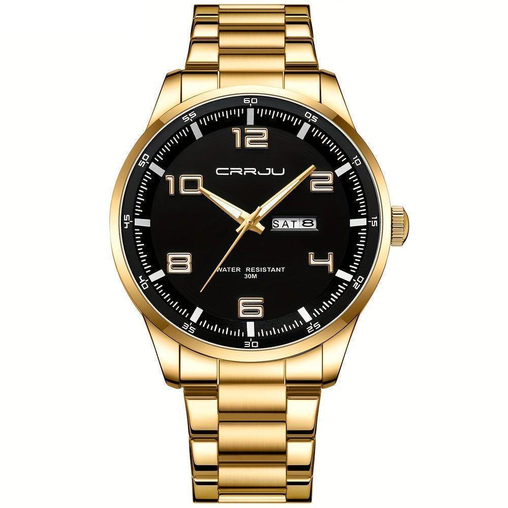Relógio Masculino Pulseira Em Aço Inoxidável Movimento Quartzo Analógico Dourado - 1