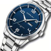 Relógio Masculino Pulseira Em Aço Inoxidável Movimento Quartzo Analógico Azul Prateado - 2