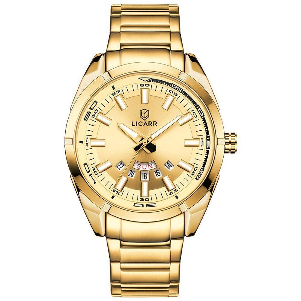 Relógio Masculino Movimento Analógico Quartzo Em Aço Inoxidável à Prova D'água Dourado - 1