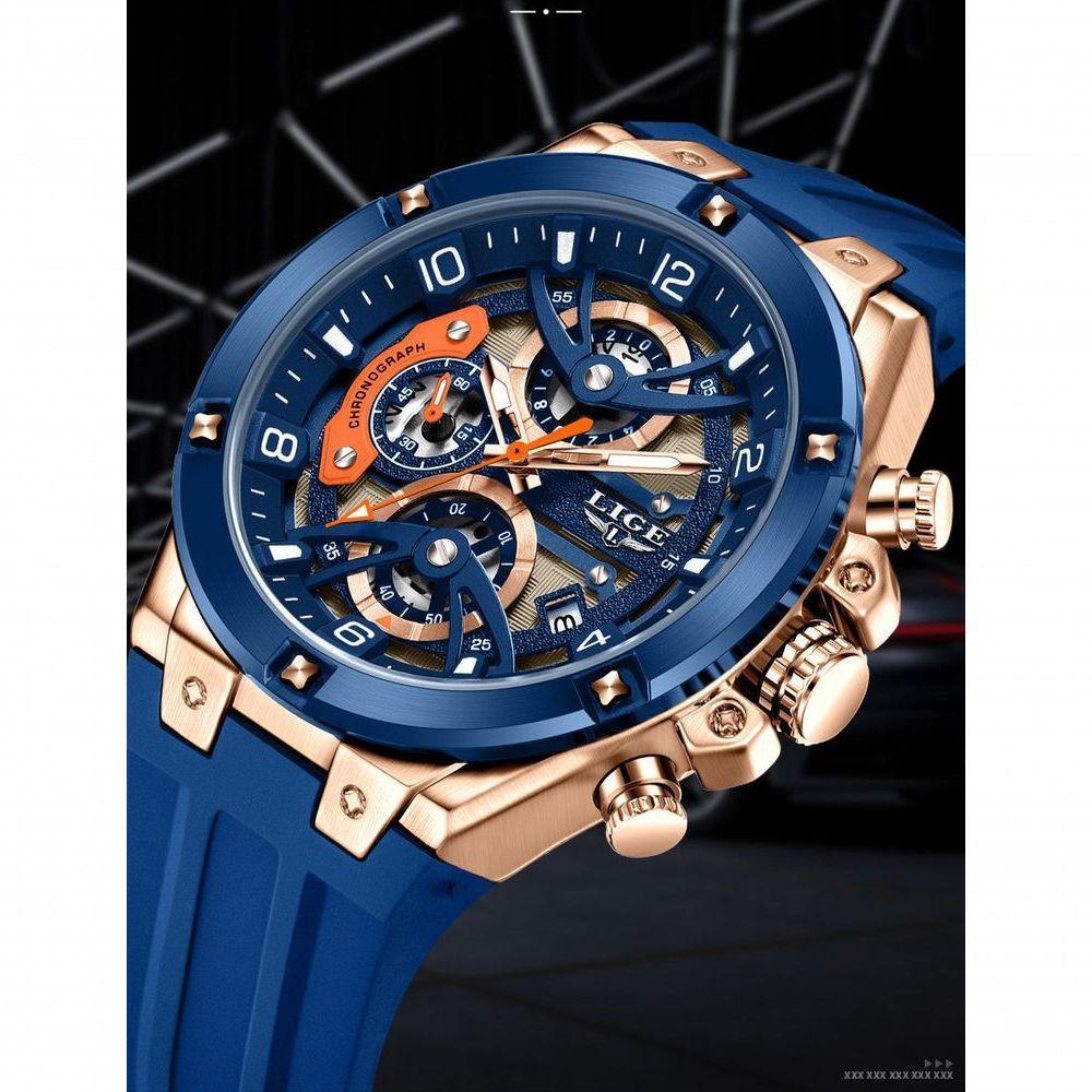 Relógio Esportivo Masculino Com Cronógrafo Movimento Quartzo Resistente Até 3atm Azul - 2