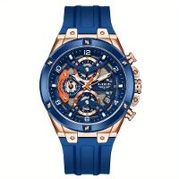 Relógio Esportivo Masculino Com Cronógrafo Movimento Quartzo Resistente Até 3atm Azul - 1