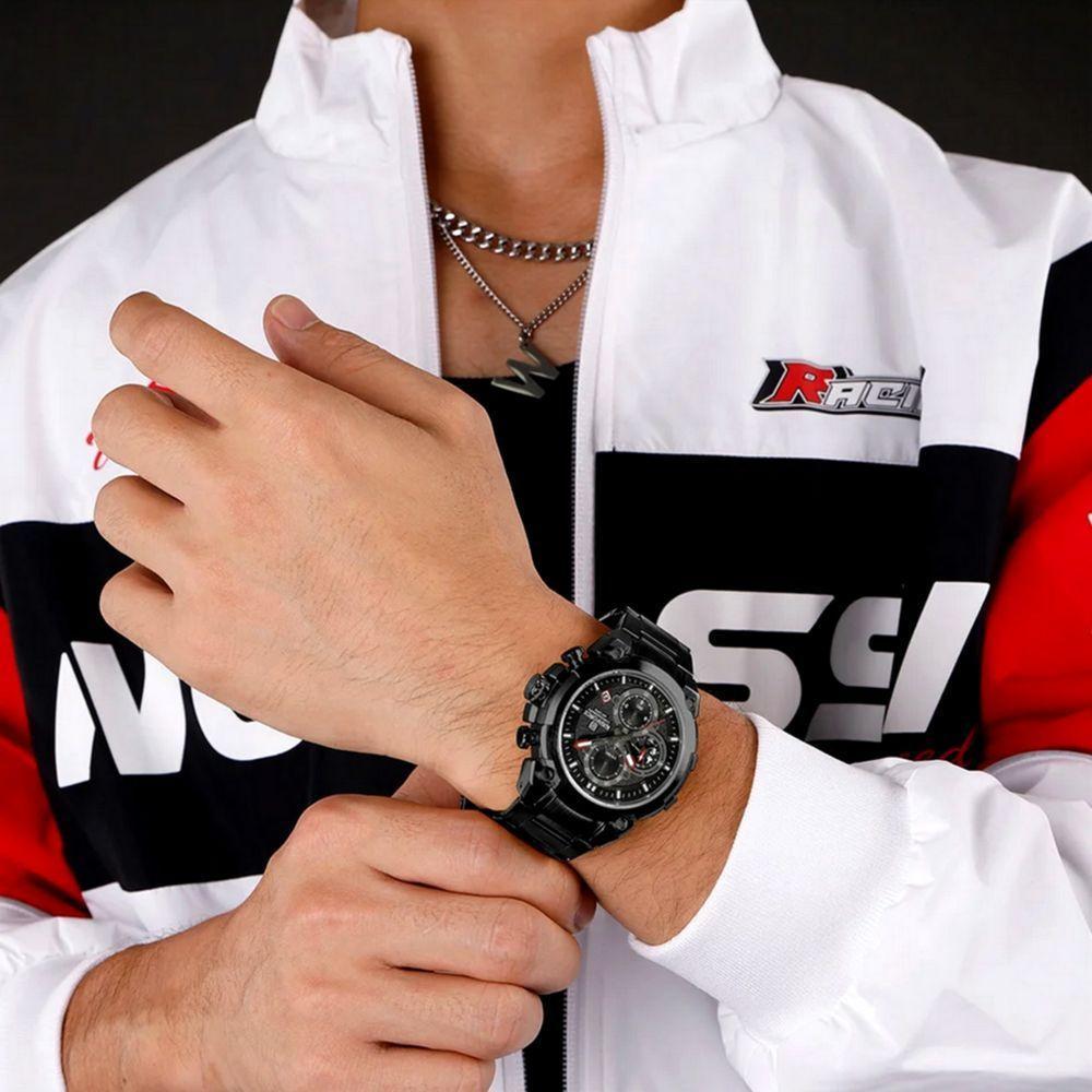 Relógio Esportivo De Quartzo Com Cronógrafo A Prova D´agua Multifuncional Preto - 4