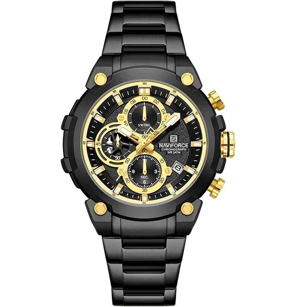 Relógio Esportivo De Quartzo Com Cronógrafo A Prova D´agua Multifuncional Preto Dourado - 1