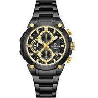 Relógio Esportivo De Quartzo Com Cronógrafo A Prova D´agua Multifuncional Preto Dourado - 1