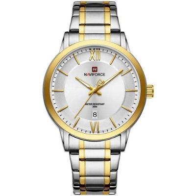 Relógio De Quartzo Masculino Pulseira Em Aço Inoxidável 3atm à Prova D´agua Branco Dourado