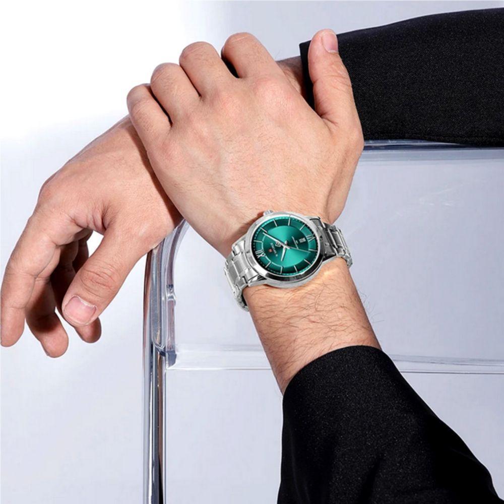 Relógio De Quartzo Masculino Pulseira Em Aço Inoxidável 3atm à Prova D´agua Azul Celeste - 4