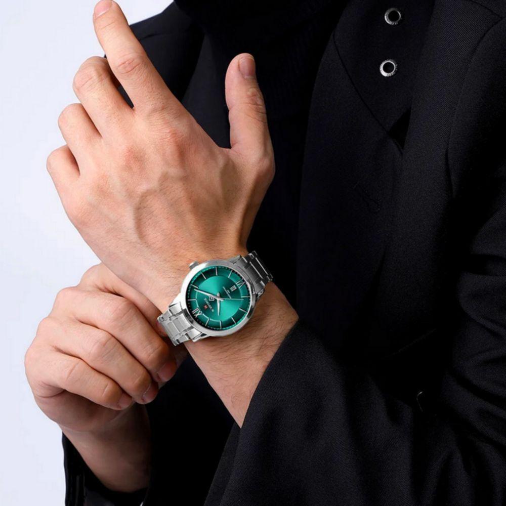 Relógio De Quartzo Masculino Pulseira Em Aço Inoxidável 3atm à Prova D´agua Azul Celeste - 5