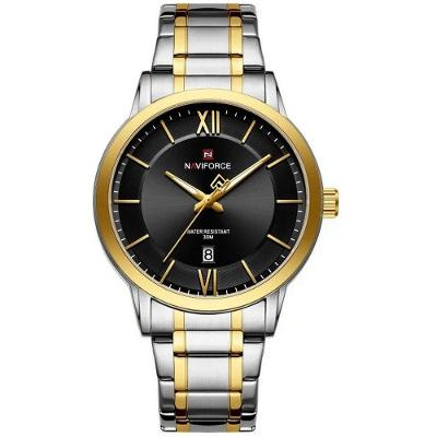 Relógio De Quartzo Masculino Pulseira Em Aço Inoxidável 3atm à Prova D´agua Preto Dourado