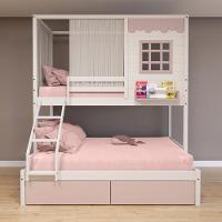 Beliche Casinha Reta Casal/ Solteiro 02 Gavetas Rosa Cortina Madeira Maciça Branco/ Rosa Housin - 1