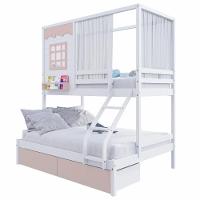 Beliche Casinha Reta Casal/ Solteiro 02 Gavetas Rosa Cortina Madeira Maciça Branco/ Rosa Housin - 2