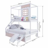 Beliche Casinha Reta Casal/ Solteiro 02 Gavetas Rosa Escorregador Madeira Maciça Branco/ Rosa Housin