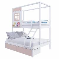 Beliche Casinha Reta Casal/ Solteiro 02 Gavetas Rosa Madeira Maciça Branco/ Rosa Housin - 2