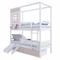 Beliche Casinha Reta 02 Gavetas Rosa Escorregador E Grade Removível Madeira Maciça Branco/ Rosa Housin - 2