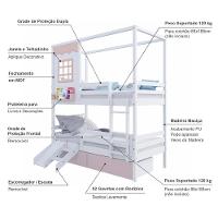 Beliche Casinha Reta 02 Gavetas Rosa Escorregador E Grade Removível Madeira Maciça Branco/ Rosa Housin - 3