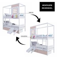 Beliche Casinha Reta 02 Gavetas Rosa Escorregador E Grade Removível Madeira Maciça Branco/ Rosa Housin - 5
